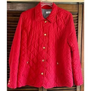 Ladies Crown & Ivy Red Long Sleeve Snap Up Quilted Ltwt Jacket Sz Large sku 945